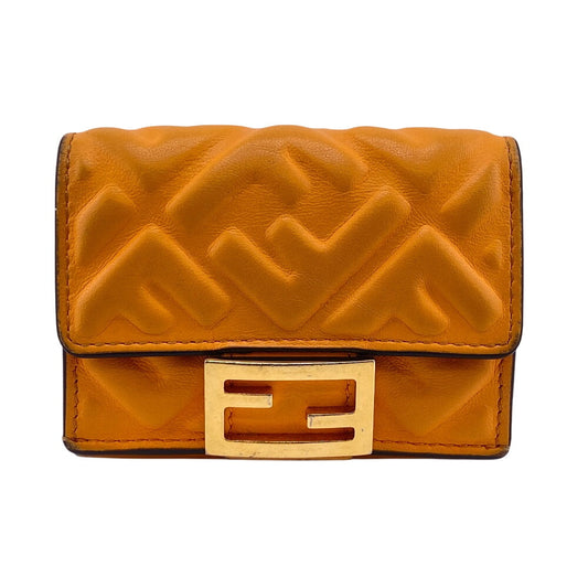 FENDI Tri-fold wallet leather Orange Embossed FF Bucket