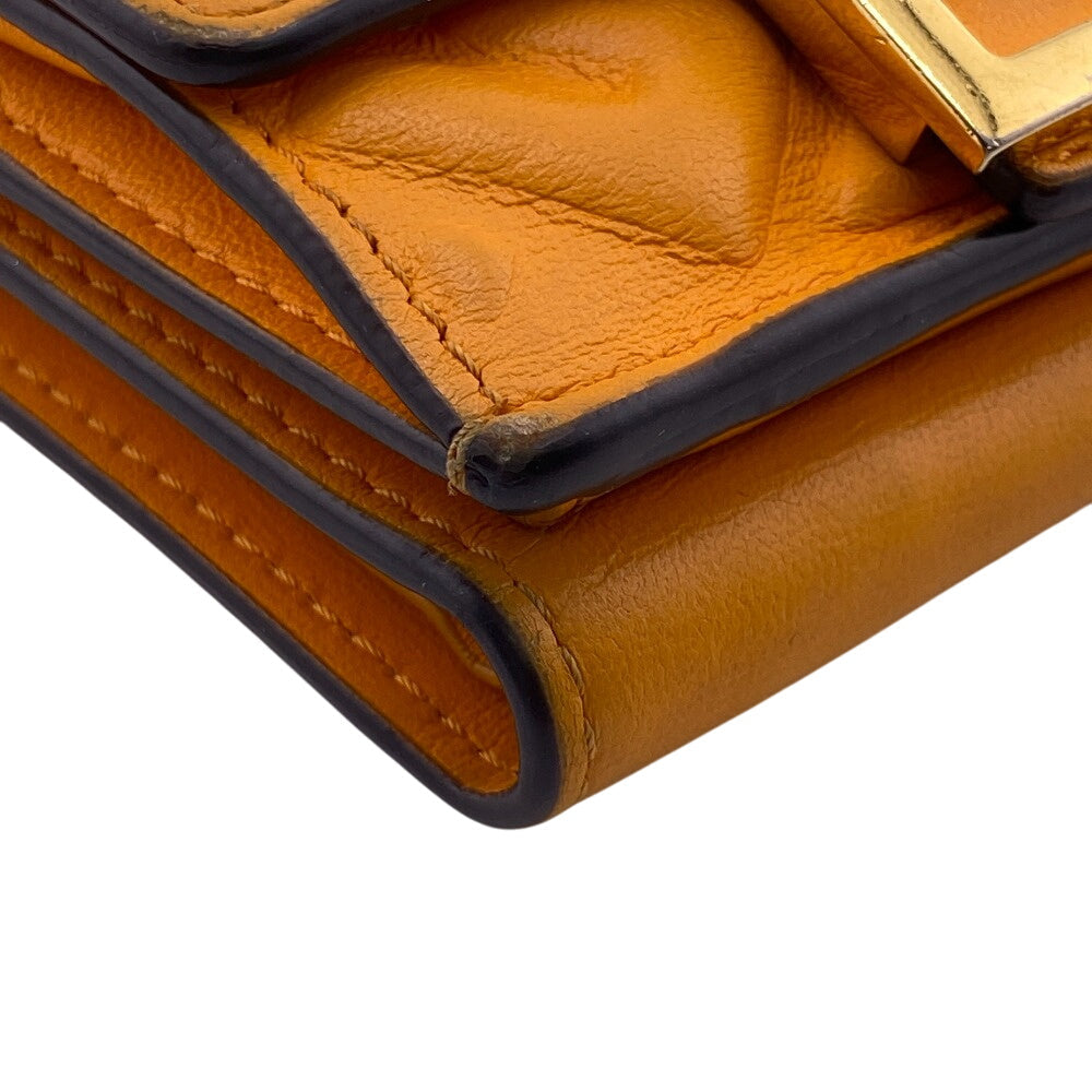FENDI Tri-fold wallet leather Orange Embossed FF Bucket