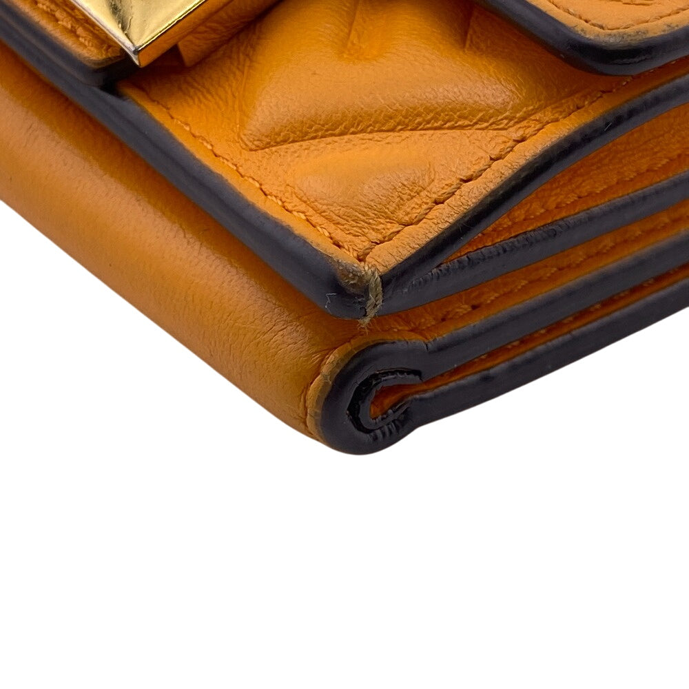 FENDI Tri-fold wallet leather Orange Embossed FF Bucket