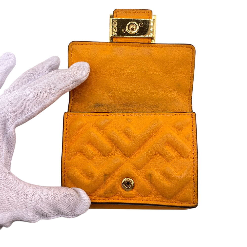 FENDI Tri-fold wallet leather Orange Embossed FF Bucket