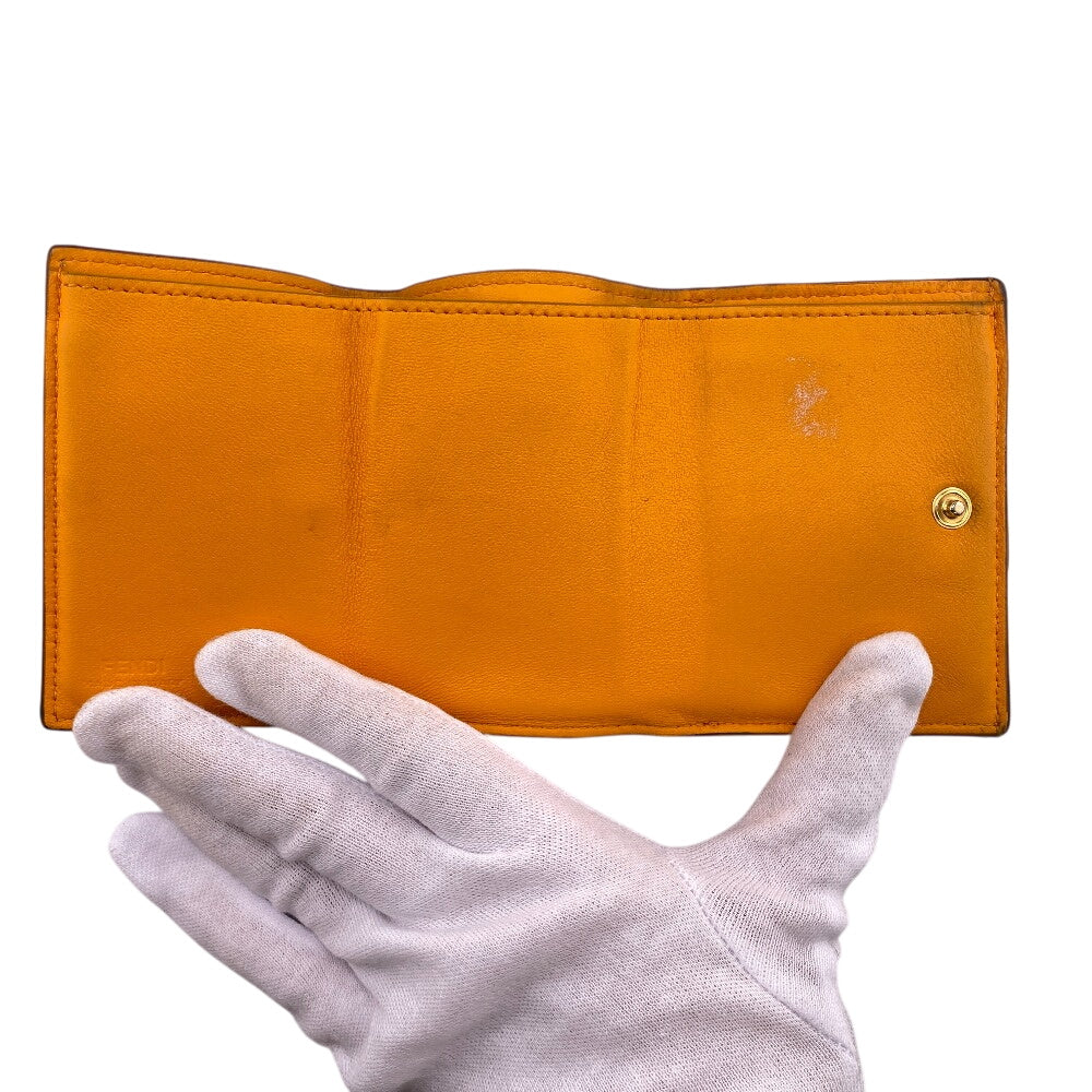 FENDI Tri-fold wallet leather Orange Embossed FF Bucket