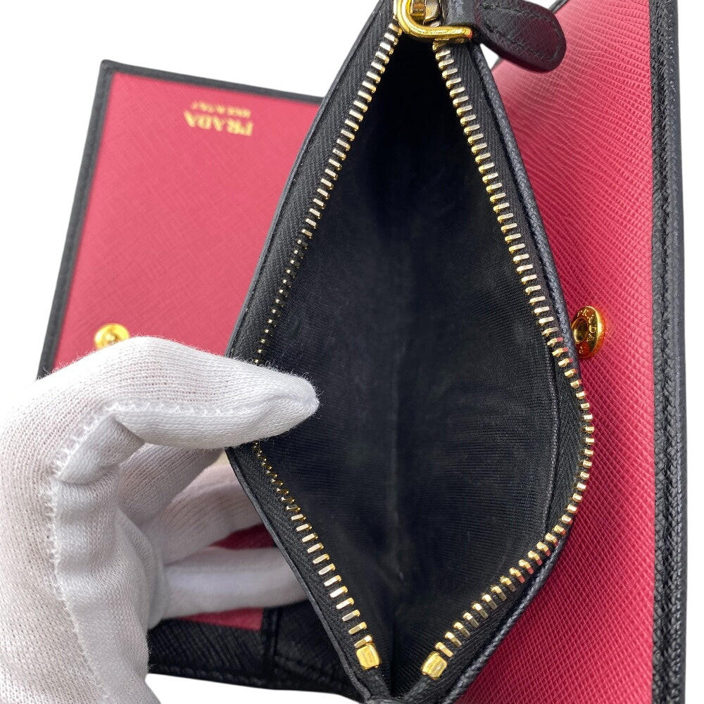 PRADA Bifold Wallet 1ML009 leather black W pocket Safiano Women Used Authentic