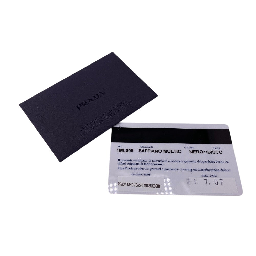 PRADA Bifold Wallet 1ML009 leather black W pocket Safiano Women Used Authentic