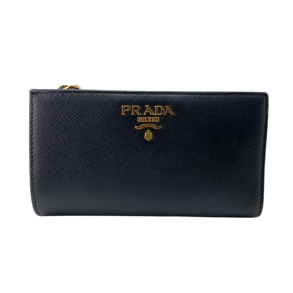 PRADA Bifold Wallet 1ML009 leather black W pocket Safiano Women Used Authentic