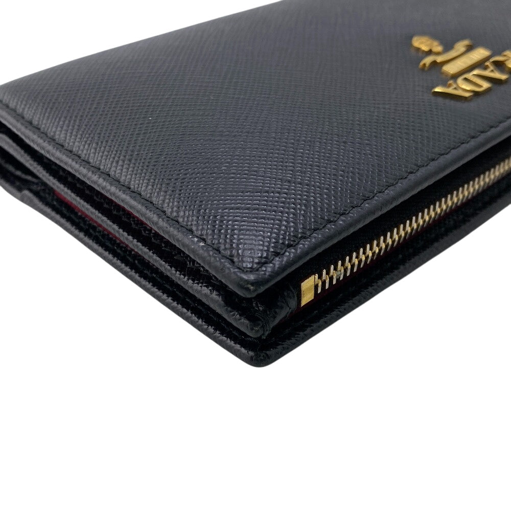 PRADA Bifold Wallet 1ML009 leather black W pocket Safiano Women Used Authentic