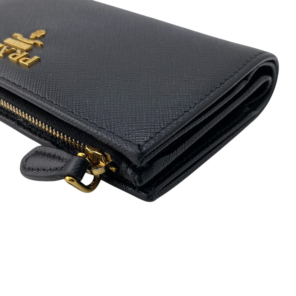 PRADA Bifold Wallet 1ML009 leather black W pocket Safiano Women Used Authentic