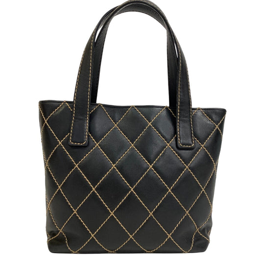CHANEL Tote Bag Kid Calfskin Leather black Wild stitch