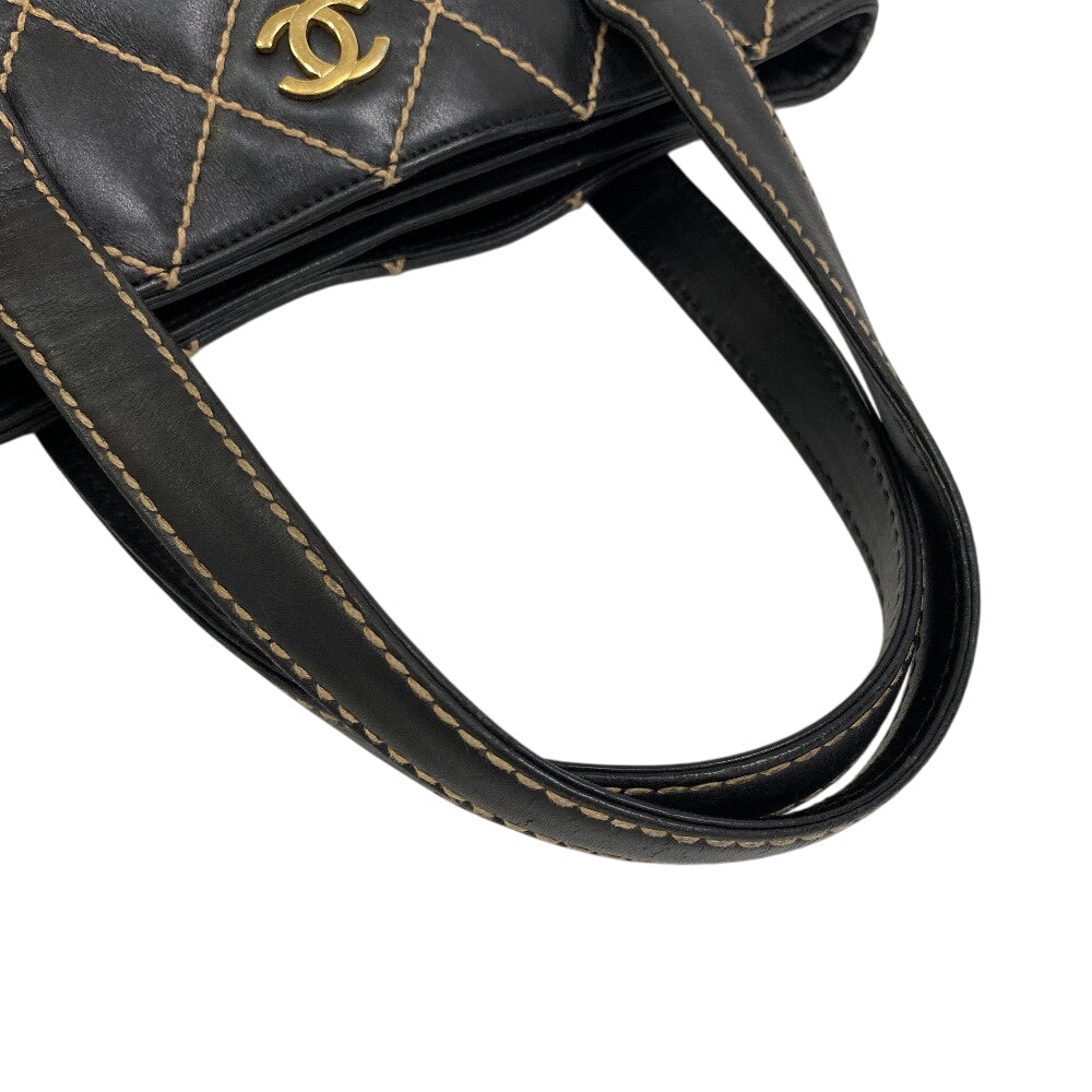 CHANEL Tote Bag Kid Calfskin Leather black Wild stitch