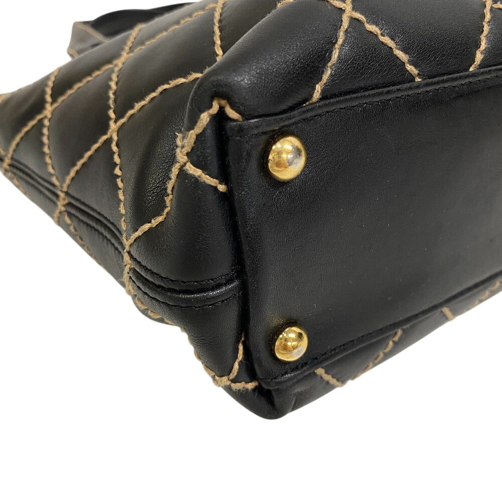 CHANEL Tote Bag Kid Calfskin Leather black Wild stitch