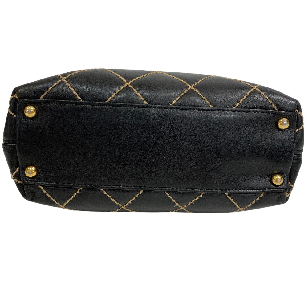 CHANEL Tote Bag Kid Calfskin Leather black Wild stitch