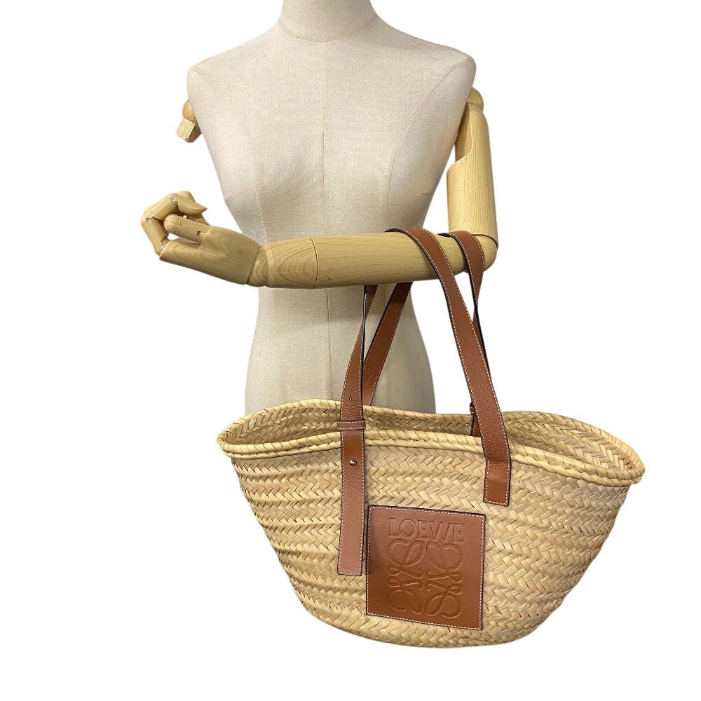 LOEWE Shoulder Bag Raffia, Leather beige Basket bag medium