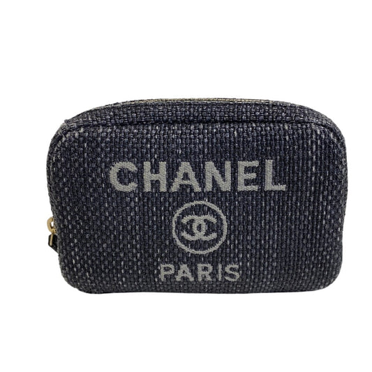 CHANEL Pouch straw Navy COCO Mark Deauville