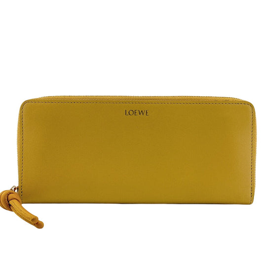 LOEWE Long Wallet Purse leather yellow Knot Zip Around Wallet