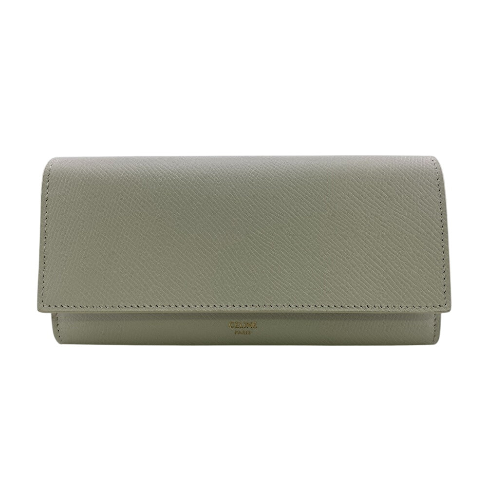 CELINE Long Wallet Purse leather white Large flap wallet