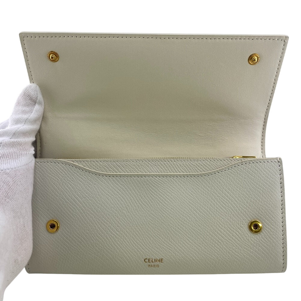 CELINE Long Wallet Purse leather white Large flap wallet
