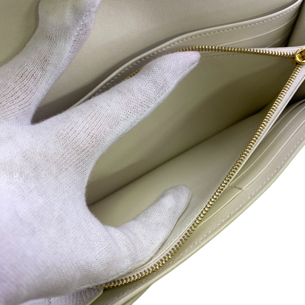 CELINE Long Wallet Purse leather white Large flap wallet