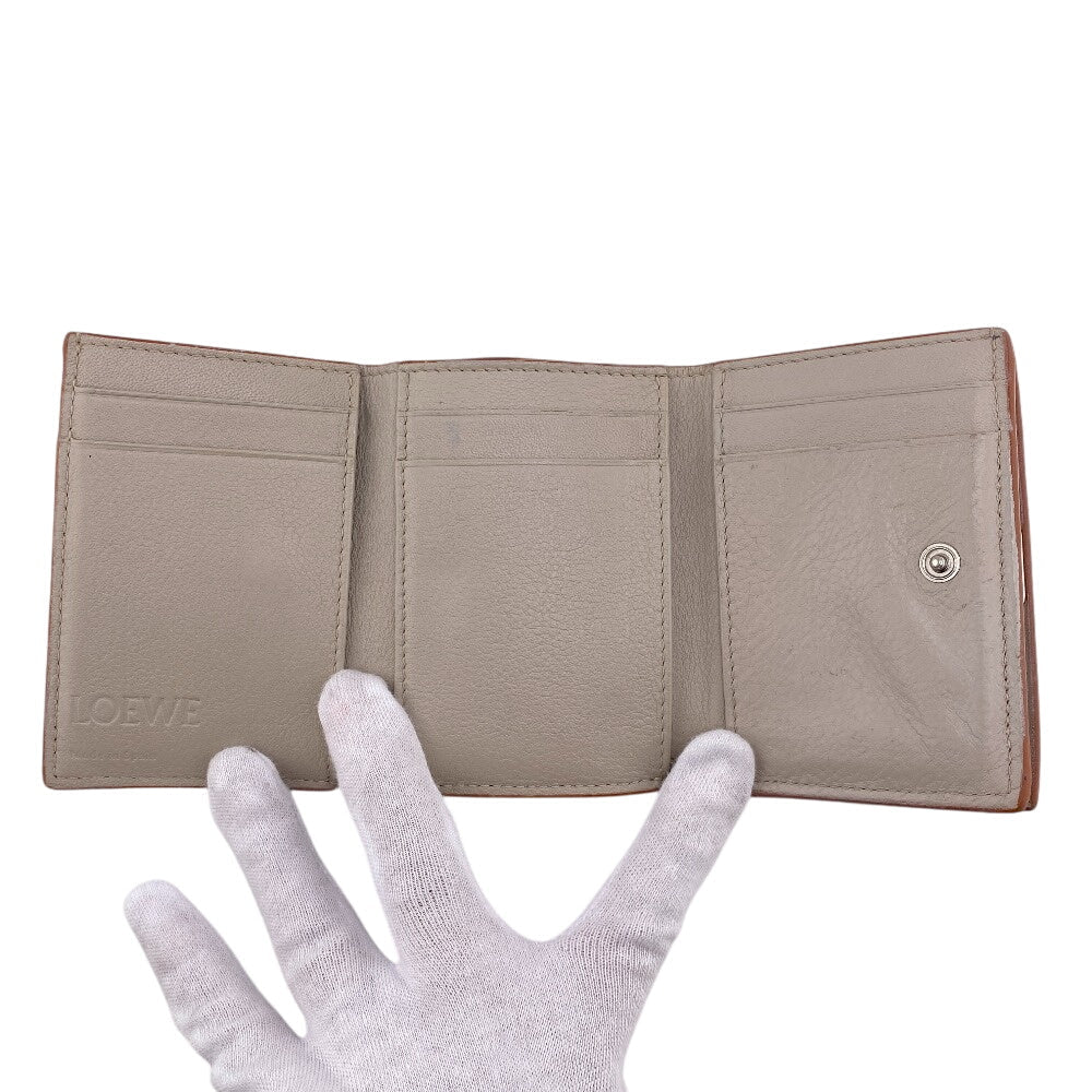 LOEWE Tri-fold wallet leather beige anagram Trifold