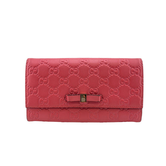 GUCCI Long Wallet Purse 388679 leather pink GG Shima Flap Ribbon