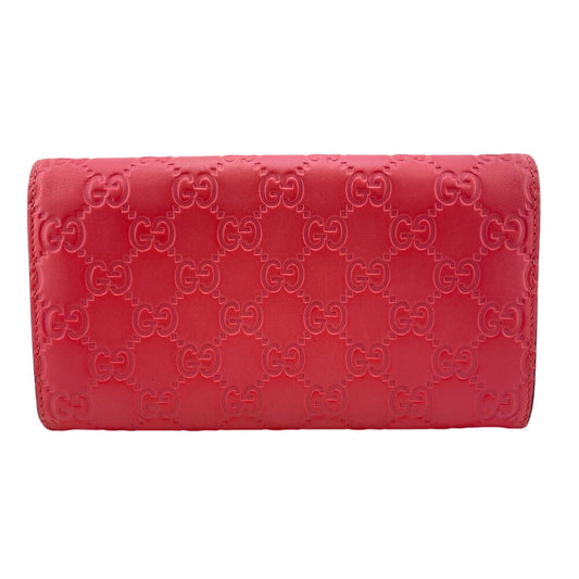GUCCI Long Wallet Purse 388679 leather pink GG Shima Flap Ribbon
