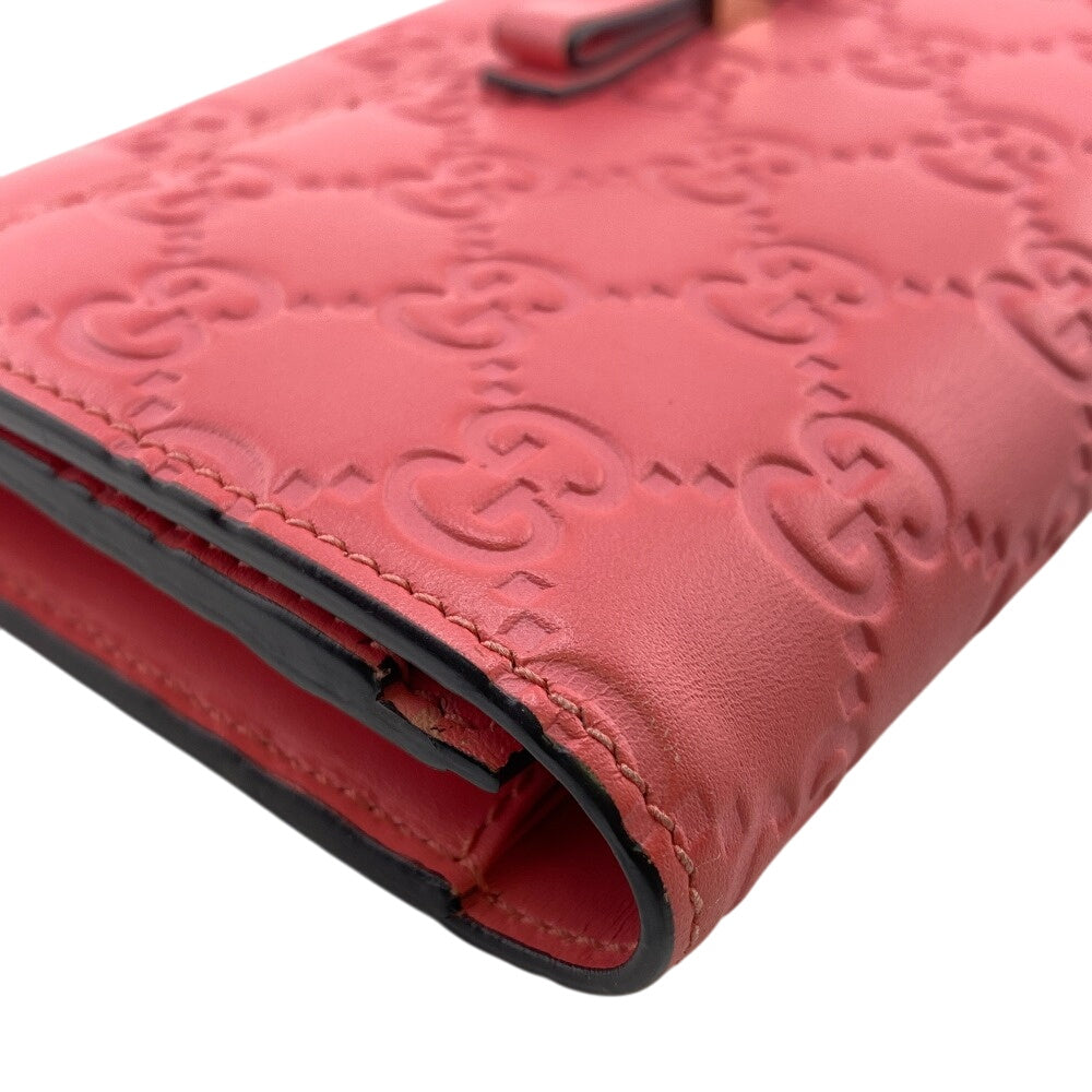 GUCCI Long Wallet Purse 388679 leather pink GG Shima Flap Ribbon