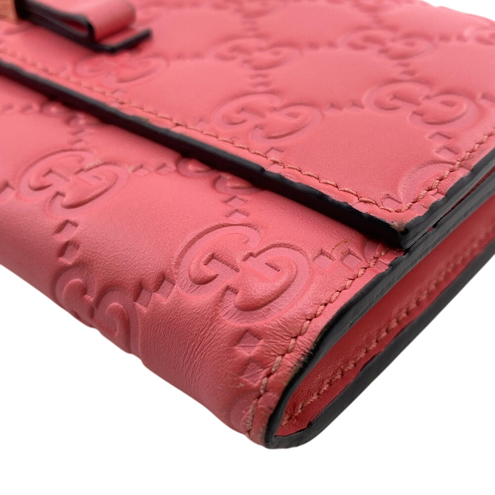 GUCCI Long Wallet Purse 388679 leather pink GG Shima Flap Ribbon