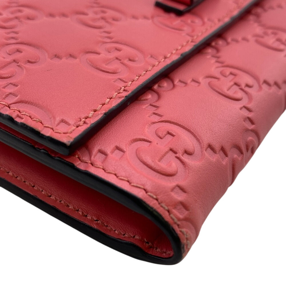 GUCCI Long Wallet Purse 388679 leather pink GG Shima Flap Ribbon