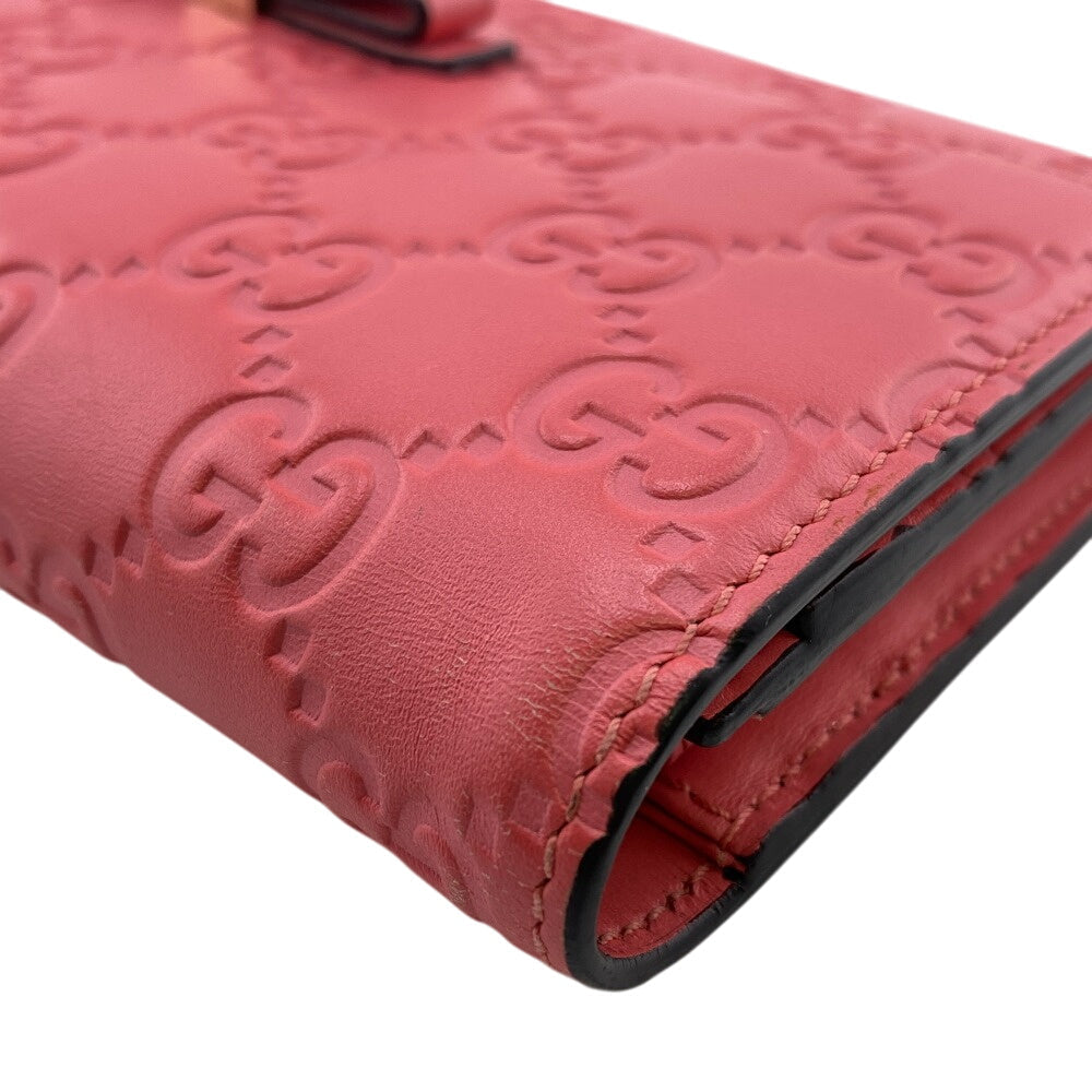 GUCCI Long Wallet Purse 388679 leather pink GG Shima Flap Ribbon