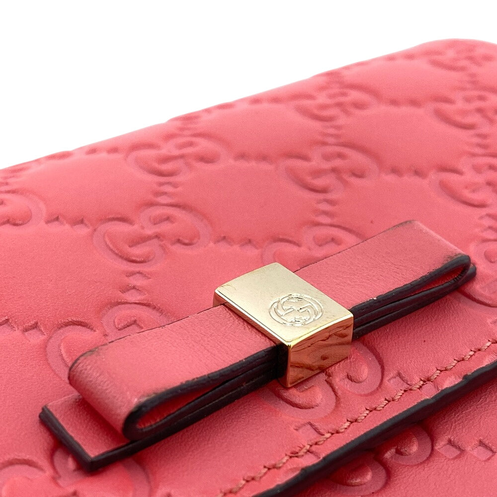 GUCCI Long Wallet Purse 388679 leather pink GG Shima Flap Ribbon