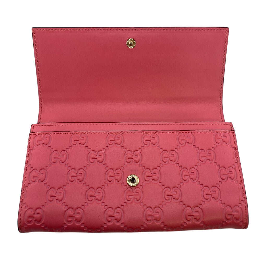GUCCI Long Wallet Purse 388679 leather pink GG Shima Flap Ribbon