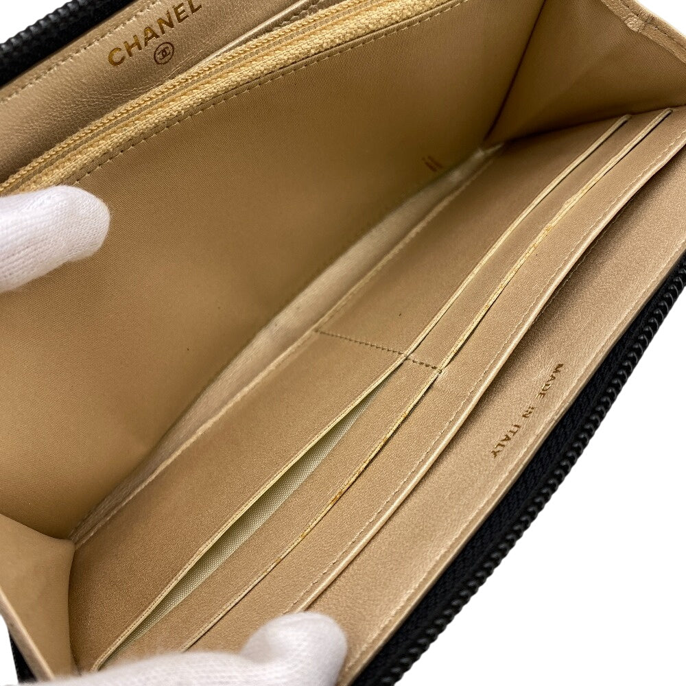 CHANEL Long Wallet Purse lambskin black Camelia