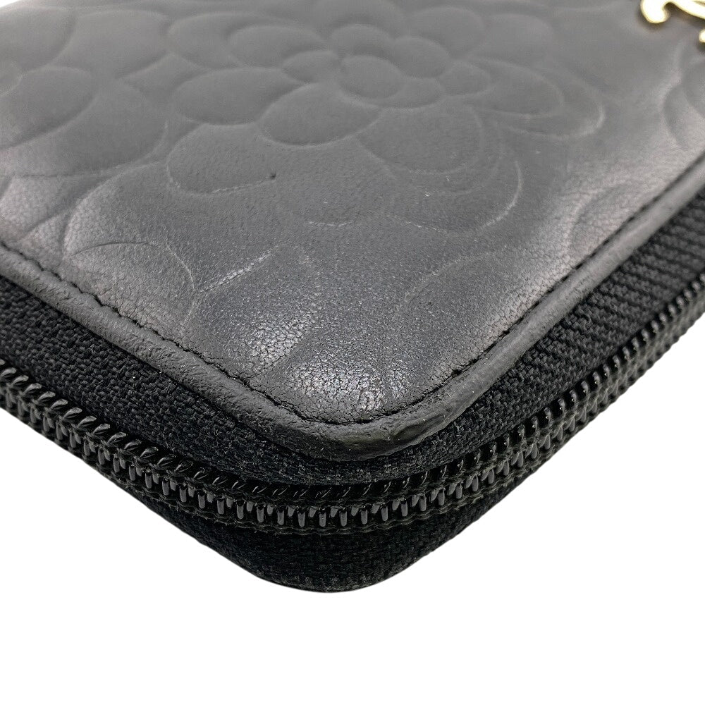 CHANEL Long Wallet Purse lambskin black Camelia