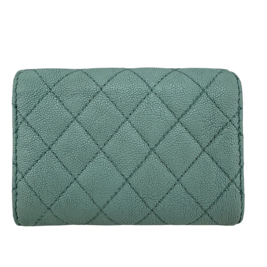 CHANEL Tri-fold wallet leather blue mint