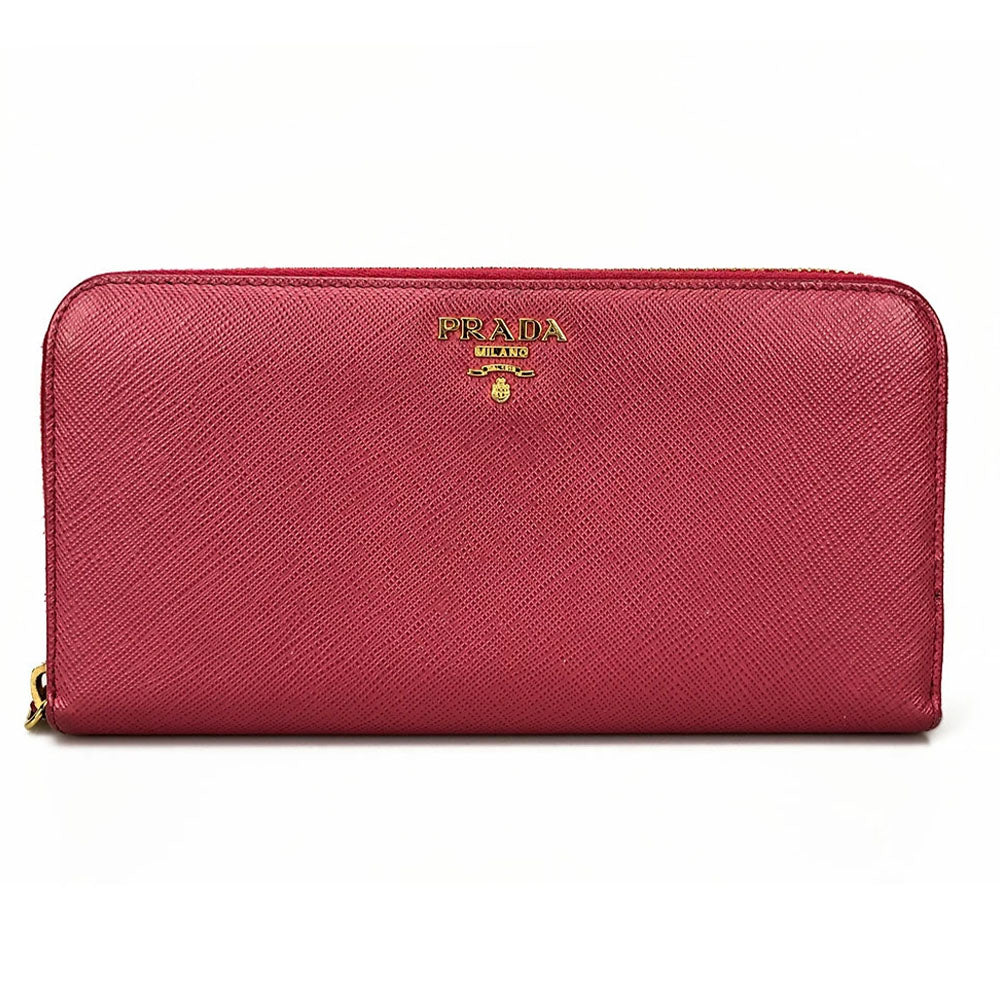 PRADA Long Wallet Purse 1ML506 Embossed leather pink Zip Around Safiano Women Used Authentic