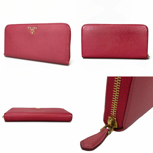 PRADA Long Wallet Purse 1ML506 Embossed leather pink Zip Around Safiano Women Used Authentic