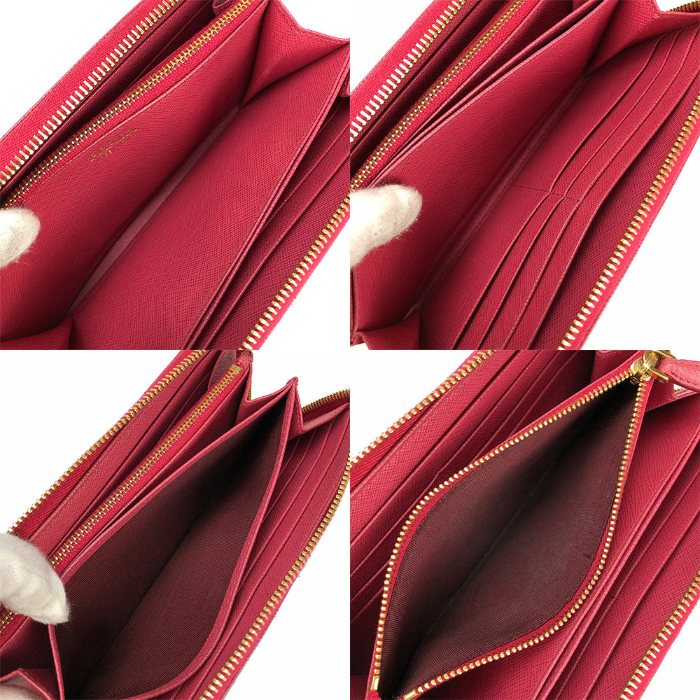 PRADA Long Wallet Purse 1ML506 Embossed leather pink Zip Around Safiano Women Used Authentic
