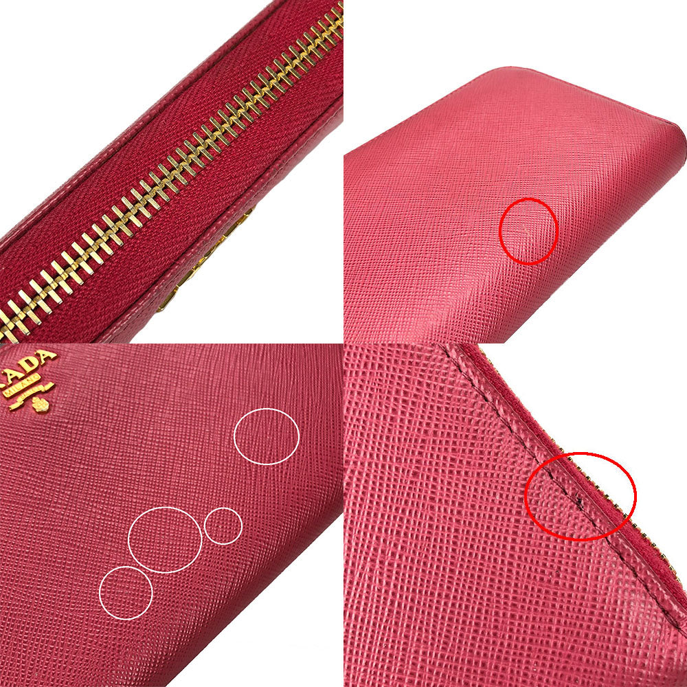 PRADA Long Wallet Purse 1ML506 Embossed leather pink Zip Around Safiano Women Used Authentic