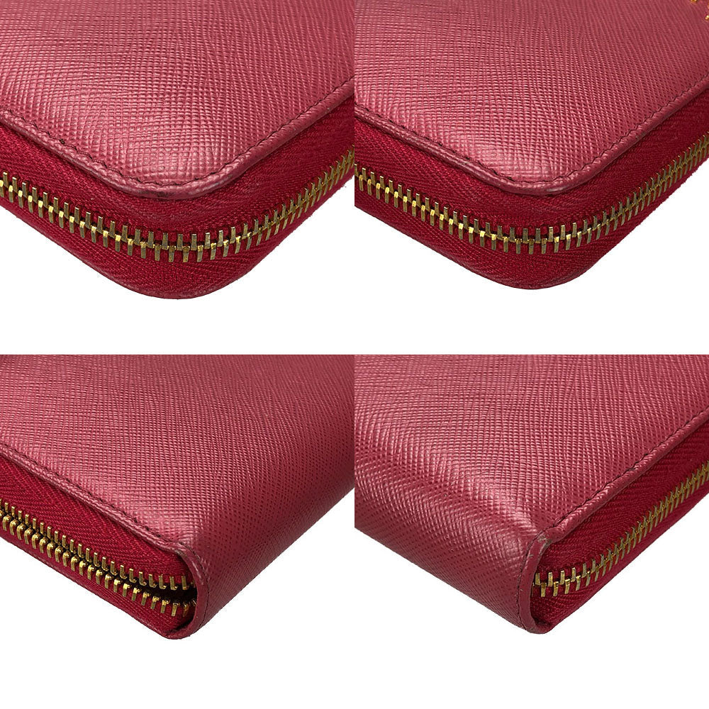 PRADA Long Wallet Purse 1ML506 Embossed leather pink Zip Around Safiano Women Used Authentic