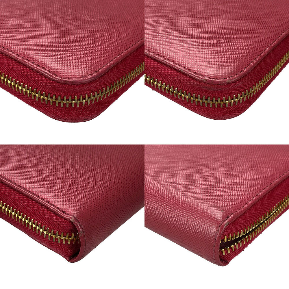 PRADA Long Wallet Purse 1ML506 Embossed leather pink Zip Around Safiano Women Used Authentic