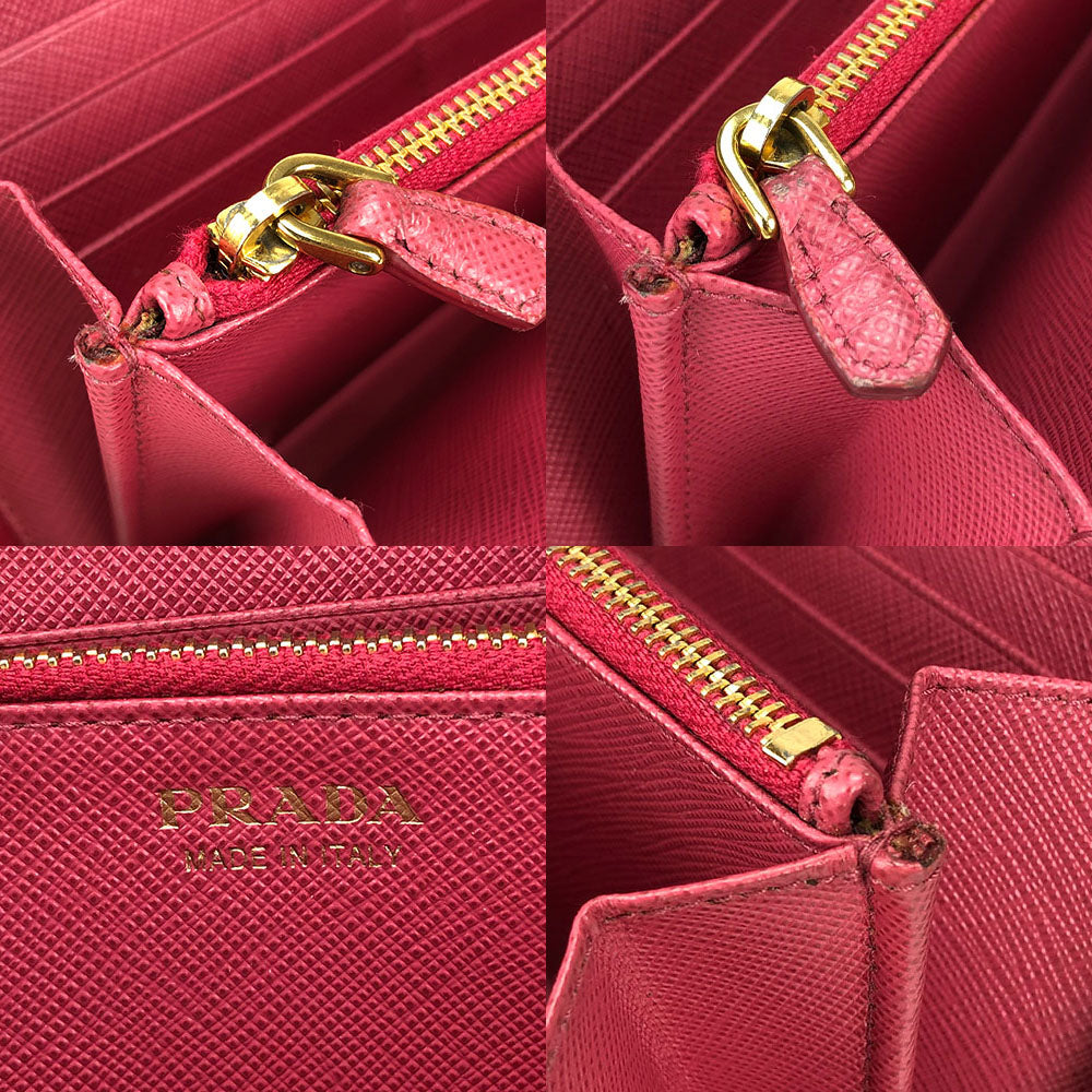 PRADA Long Wallet Purse 1ML506 Embossed leather pink Zip Around Safiano Women Used Authentic