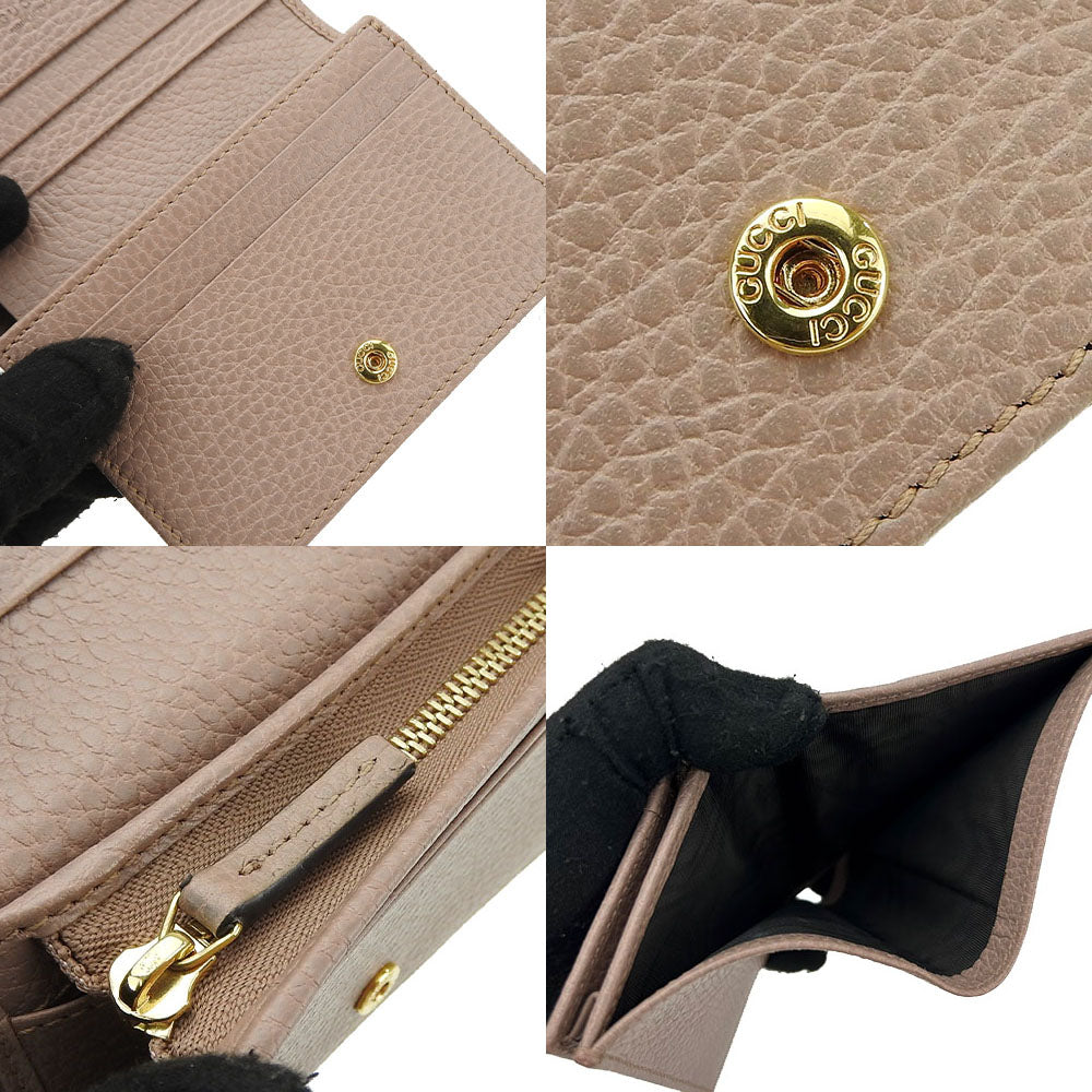 GUCCI Bifold Wallet 456126 leather beige GG Marmont Women Used Authentic