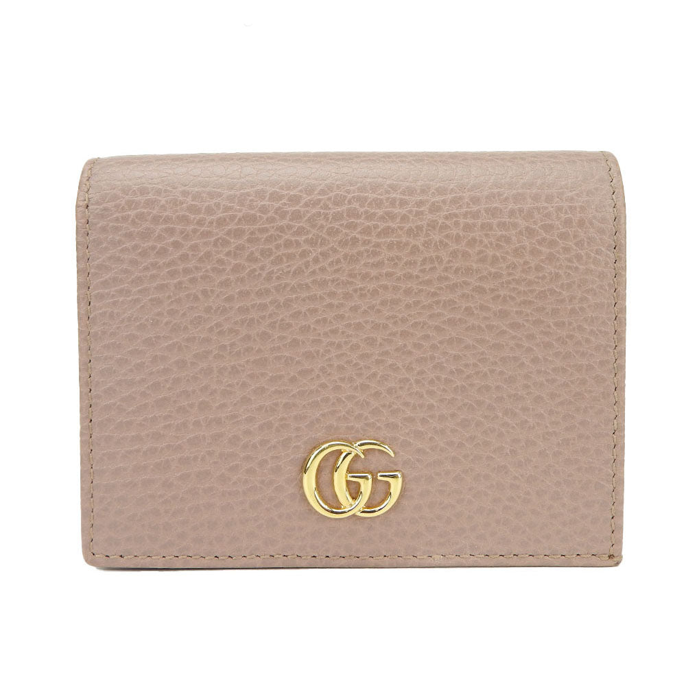 GUCCI Bifold Wallet 456126 leather beige GG Marmont Women Used Authentic