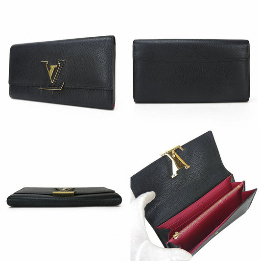 LOUIS VUITTON Long Wallet Purse M61248 leather black Portefeuille Capsine Women Used Authentic