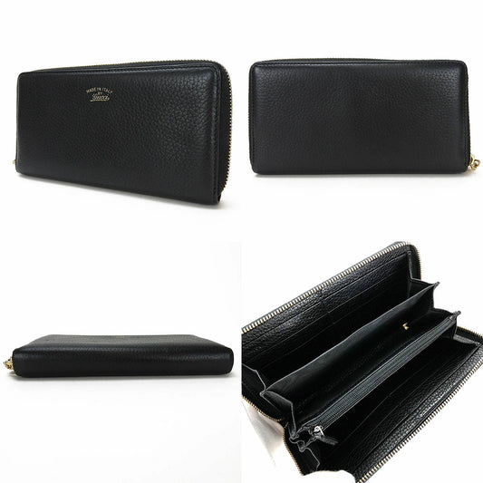 GUCCI Long Wallet Purse leather black Zip Around Women Used Authentic