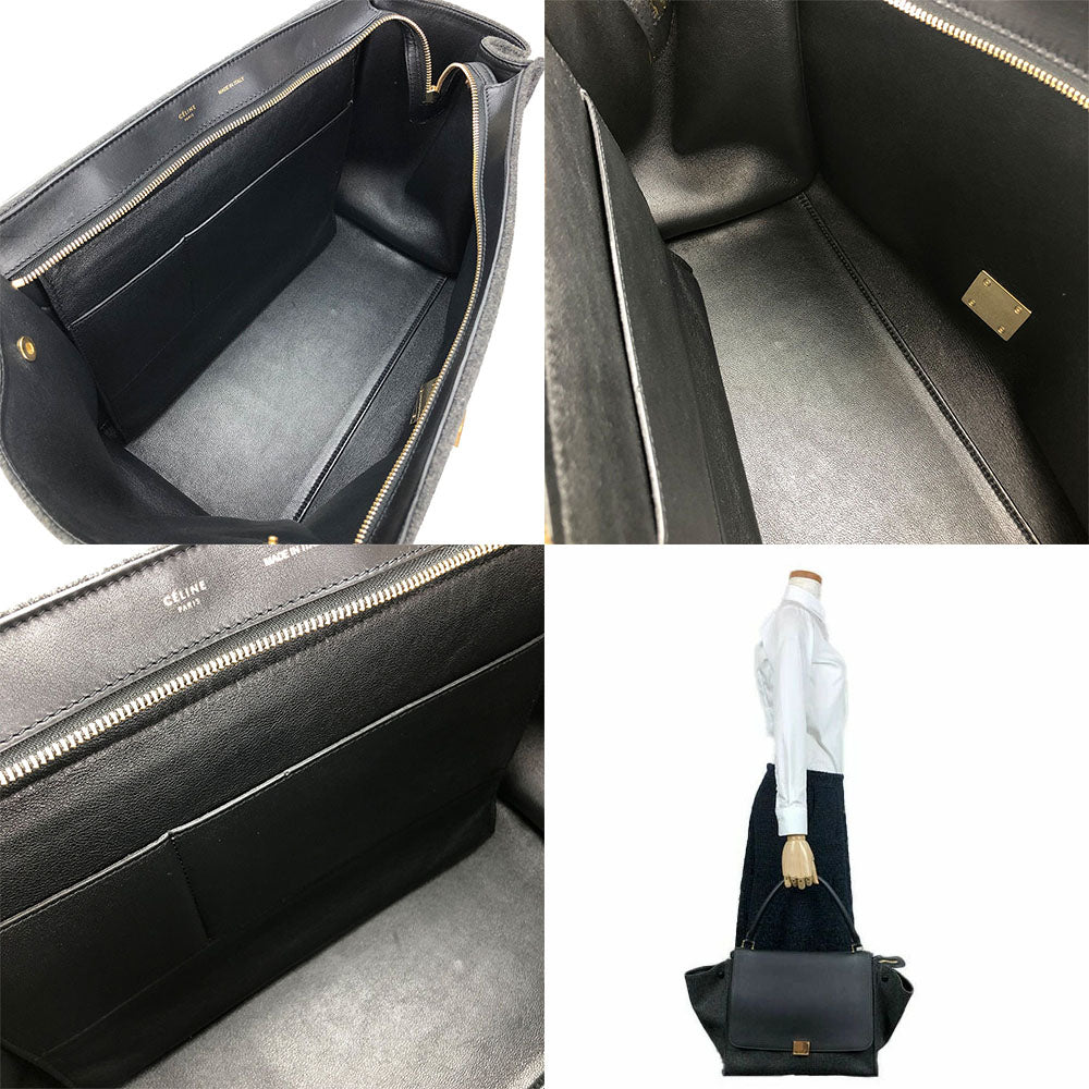 CELINE Handbag Leather, Wool black Trapeze Women Used Authentic