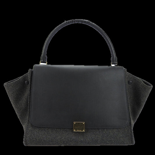 CELINE Handbag Leather, Wool black Trapeze Women Used Authentic