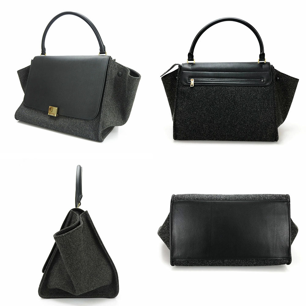 CELINE Handbag Leather, Wool black Trapeze Women Used Authentic