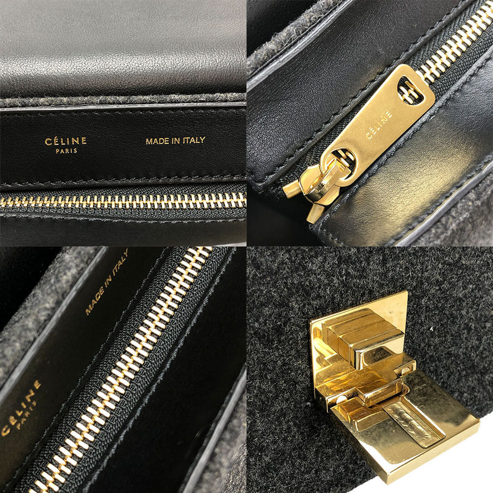 CELINE Handbag Leather, Wool black Trapeze Women Used Authentic