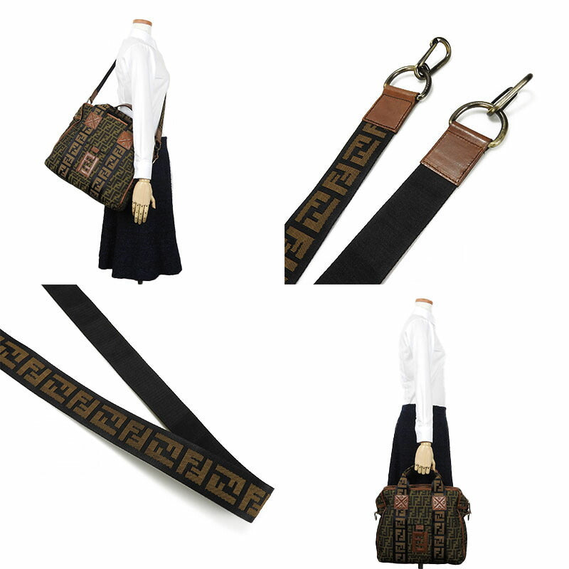 FENDI Handbag 7VA158 Canvas, Leather Brown Zucca Women Used Authentic