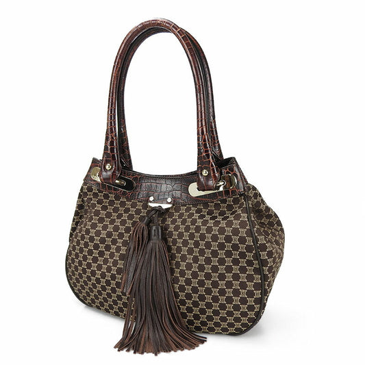 CELINE Tote Bag Canvas, Leather Brown Women Used Authentic