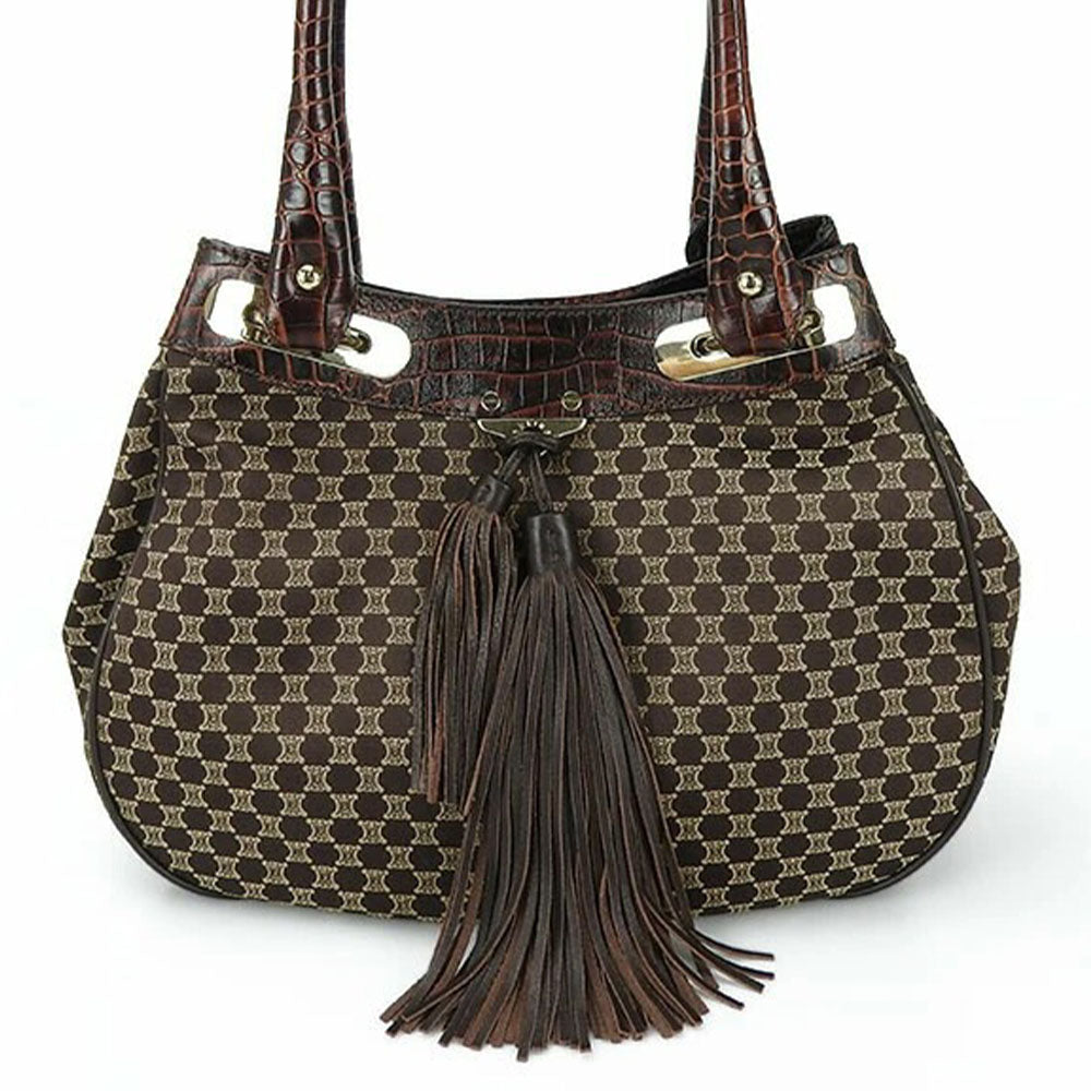 CELINE Tote Bag Canvas, Leather Brown Women Used Authentic